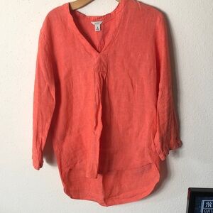 LL Bean Shirt Women Size Medium Tunic Top Popover 3/4 sleeve